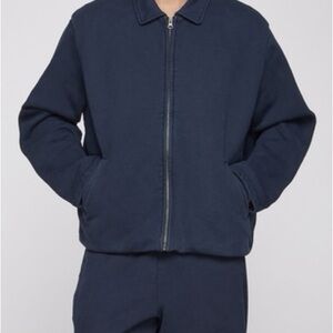 SKIMS Men Navy Blue heavy weight sherpa lined fleece jacket